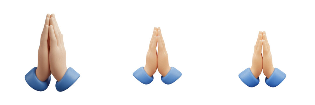 3D Praying Hands Emoji Set - Realistic Prayer, Gratitude, and Namaste Clipart PNG