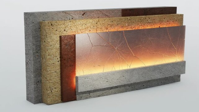 Shot of a mediumrange furnace wall crosssection where the cooled selfhealing refractory material reveals a smooth restored inner surface with faint crack traces.