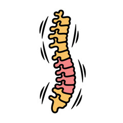 An illustration of a spine with a section highlighted in red to indicate pain or injury