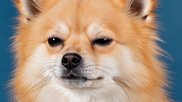 Pomeranian's Disdain: A close-up portrait showcases a Pomeranian dog with a distinctive facial expression, radiating a mix of indifference and subtle amusement.