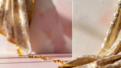 Golden Fabric Texture Closeup Collage.