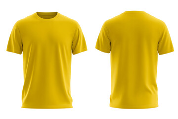 Yellow Tshirt ghostmannequin mockup with front view and back view isolated on white background