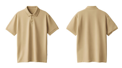 Soft beige polo shirt flat lay mockup with front view and back view isolated on white background