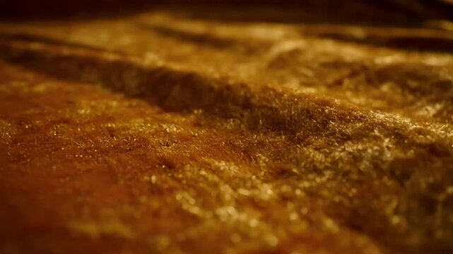 Close-up of a freshly baked golden brown bread loaf.