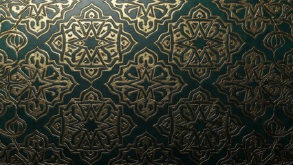Intricate gold and green pattern design.