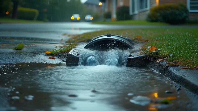 Water Flowing from Storm Drain.