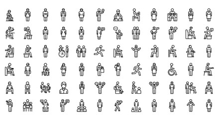 Obraz premium black and white icons of people with disabilities, accessibility symbols, wheelchair signs, and communication graphics