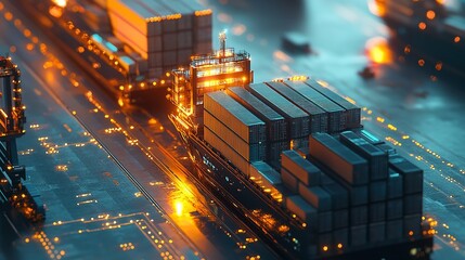 Cargo Container Ships at Sea at Night Representing Global Trade and Logistics Network