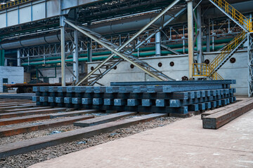 Naklejka premium The steel billets in the rolling mill are neatly arranged together