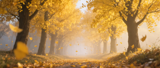 Abstract autumn background, banner with space for text. Created using generative AI tools