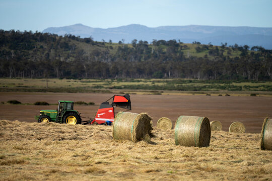 sustainable agriculture Baling hay and silage rolls and bales on a farm