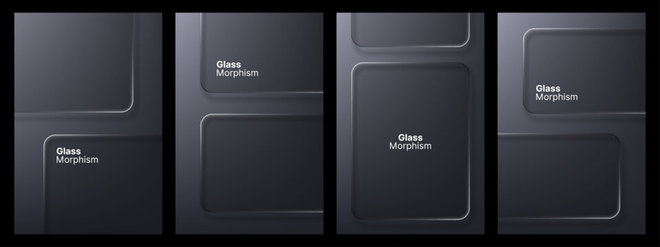 Set of liquid glass morphism rectangle banner, abstract blurred panel template for ui, ux poster design. Abstract transparent art for website, mobile app.