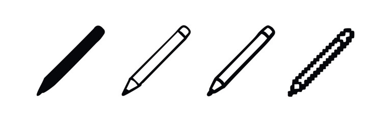 Obraz premium Pencil and Stylus Pen Outline and Pixel Icons. Digital Drawing and Writing Tools for Creative and Educational Use.