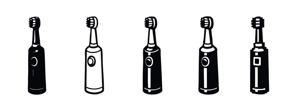 Electric Toothbrush Icons Collection with Diverse Button Designs