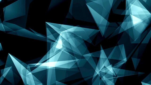 Abstract cyan blue plexus structure with glowing geometric polygons on black.
