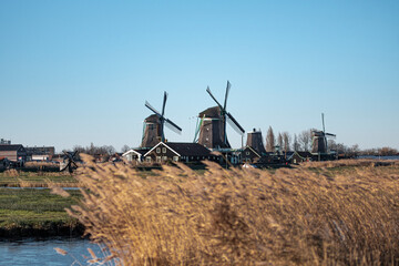 Traditional Dutch Windmills and Canals in Zaandam, North Holland, Netherlands