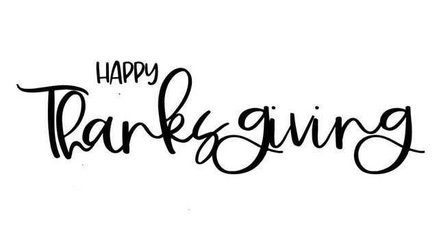 Happy thanksgiving text animation with ink drop in a stylish black and white font , alpha channel, 4K. suitable for greeting cards, social media posts, invitations, banners, and holiday decorations.