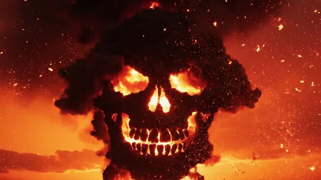 Fiery Skull Explosion - A Haunting Vision of Destruction and Power.