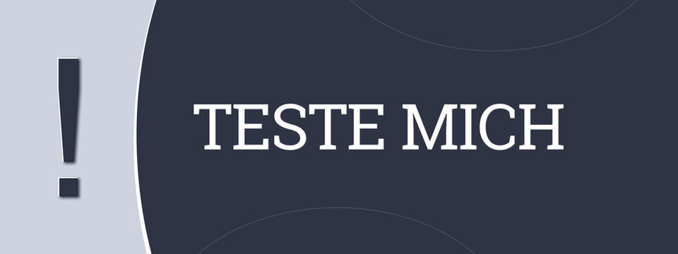 Teste mich (Test me) - A blue banner illustration with white text.