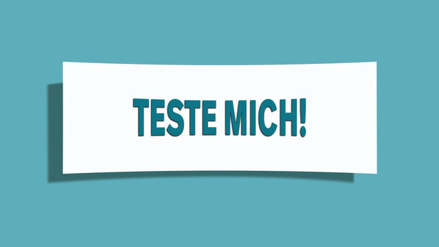 Teste mich (Test me) - A card isolated on light green background.