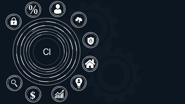 CI business concept with icons and dot background Keywords: CI, Continuous Improvement, business, process, optimization.4k video.