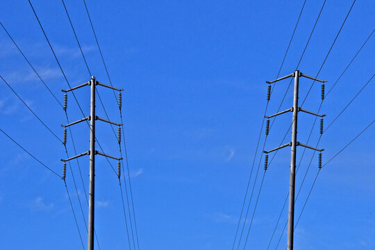Two high voltage pylons carrying 6 cables each 