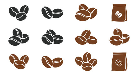 Coffee Beans and Bags Icons - Simple Vector Illustrations for Cafe and Beverage Concepts