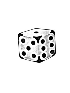 Vintage Style Six Sided Die Showing Nine Pips in