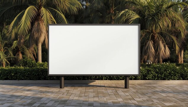 Straight front angle of large empty wooden signboard for advertising, map display or mockup comping purpose. Lush green background behind blank display billboard