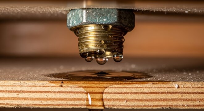 Subtle moisture visible on an aging fixture connection under a cabinet, indicating a minor plumbing issue needing prompt repair and inspection, closeup, house, subtle