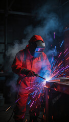 A skilled welder at work, sparks flying