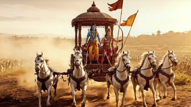 Lord Krishna and Arjuna on Chariot in Kurukshetra War