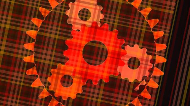 Orange Gears on Plaid Background Animation.