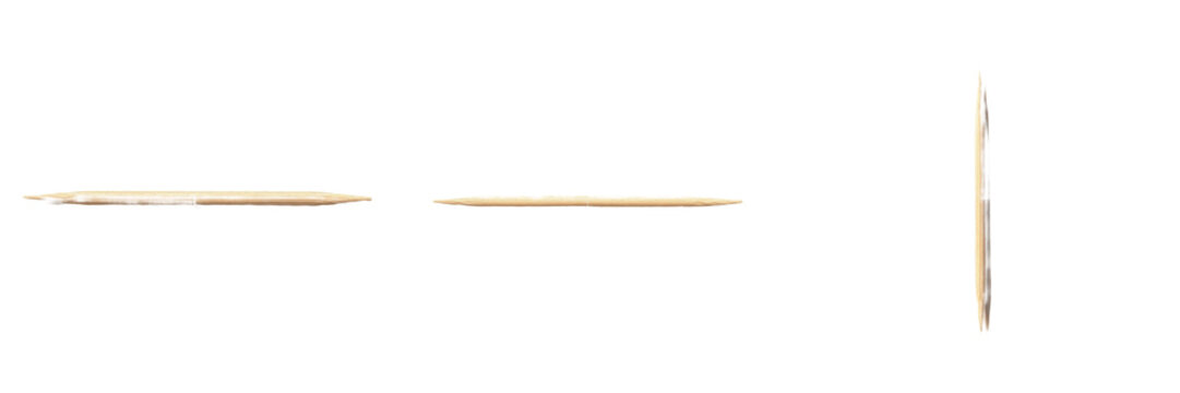 Set and collection of classic thin wooden toothpicks for dental hygiene and appetizer serving isolated on white transparent PNG background