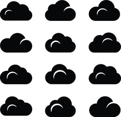 A collection of twelve different cloud icons in a four by three grid Vector