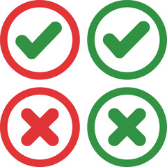 Colorful check and cross marks within circles for visual feedback Vector