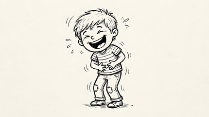 Fototapeta premium Happy Cartoon Boy Laughing with Joy.