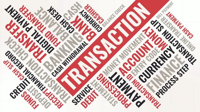 Bold Diagonal Transaction Word Cloud Animation Shameless Loop. Transaction Kinetic Typography Banking Red Gray Theme