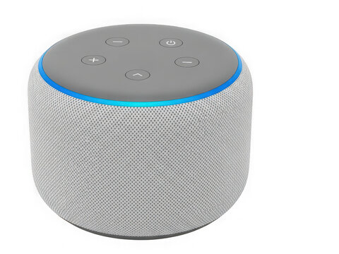 A blurry image of an amazon echo smart speaker isolated on transparent background