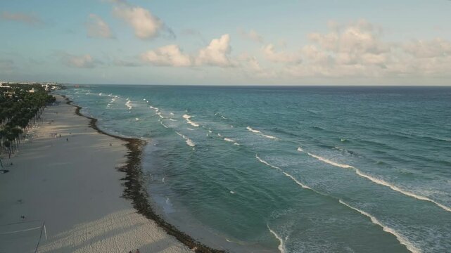Aerial View of a Tropical Beach Resort at Golden Hour in Playa del Carmen Mexico
