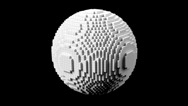 Voxel Cube to Sphere Growing 3D Illustration