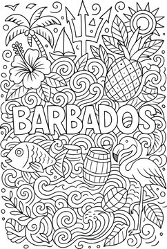 Barbados hand drawn vector illustration doodle art line art coloring page for kids