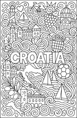 Obraz premium Croatia hand drawn vector illustration doodle art line art coloring page for kids