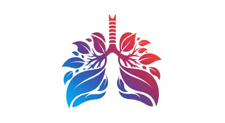 Obraz premium Vibrant gradient lungs with leaves symbolizing health and nature on white background