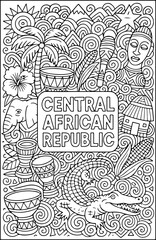 Obraz premium Central African Republic hand drawn vector illustration doodle art line art coloring page for kids