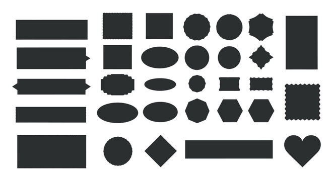 diverse black graphic shapes and frames on white featuring various edges for versatile design projects tags and digital media elements