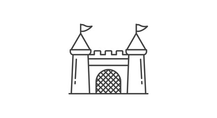 minimalist line art castle icon an ancient fortress with turrets and flags symbolizing history fairy tales and protection. © dikifajarfadilah