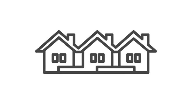 simple outline illustration of three connected residential row of houses ideal for depicting community living and modern real estate concepts.