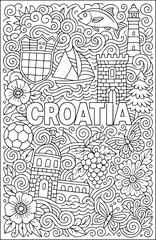 Fototapeta premium Croatia hand drawn vector illustration doodle art line art coloring page for kids