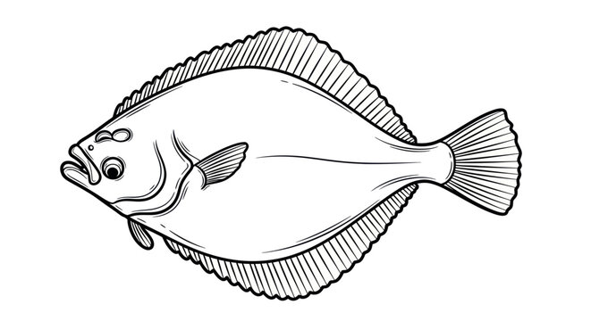 Flounder Fish Line Drawing Illustration